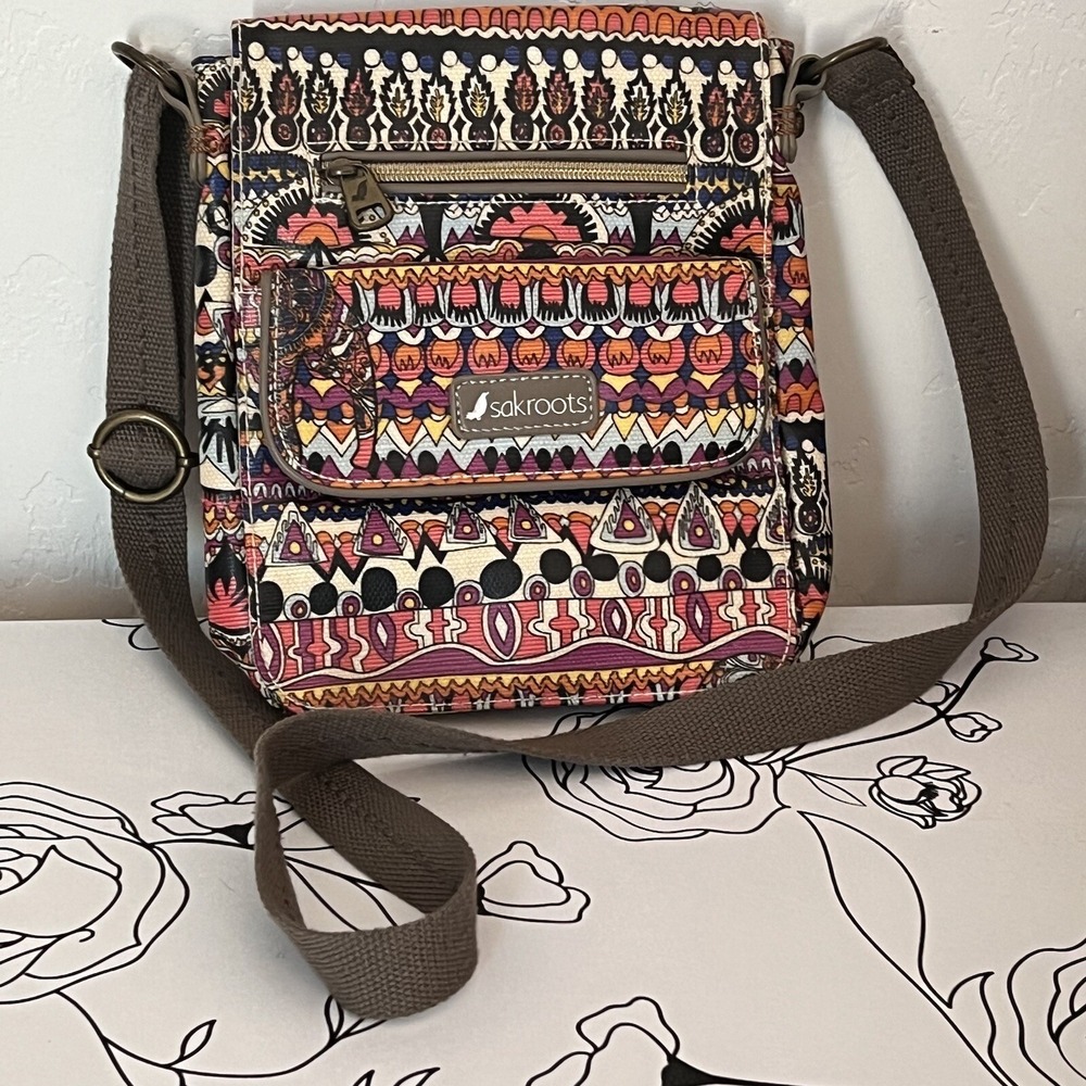 Sakroots Boho Festival Coated Canvas‎ Small Flap Messenger Crossbody Bag Purse